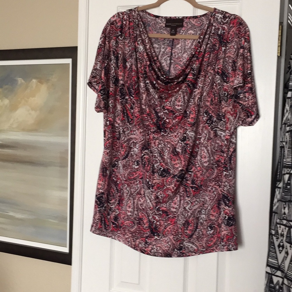 SALE! Pink and black Paisley top with cowl-neck